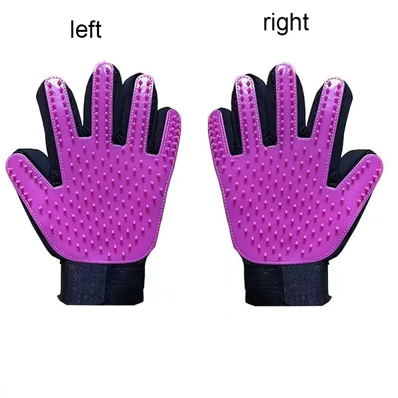 Silicone Pet Grooming Glove – Single Right-Hand Deshedding Brush & Massage Mitt for Dogs & Cats, 16×24 cm (6.3×9.4 in) purple left right