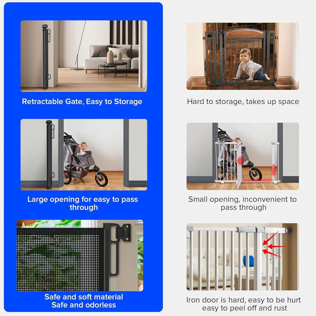 Automatic Pet Mesh Isolation Net Retractable Pet Gate For Kid Dog Fence Easy Install Pet Gate For Stairs Doorways Outdoor