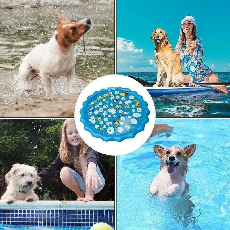 65/100CM Thickened Dog Spray Water Play Mat Cat Playmat Letter Dolphin Theme Pet Sensory Playing Crawling Induction Toy