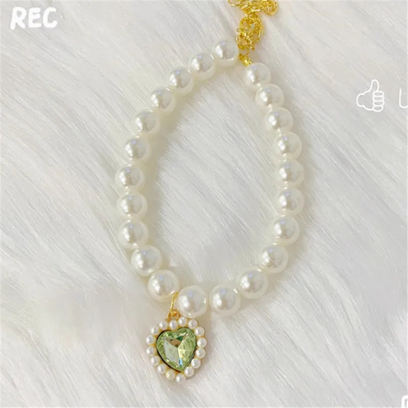 New Pet Collar Pearl Love Necklace Cat Jewelry Cute Collar Puppy Accessories Dog Chain Chihuahua Wedding Jewelry Stuff green