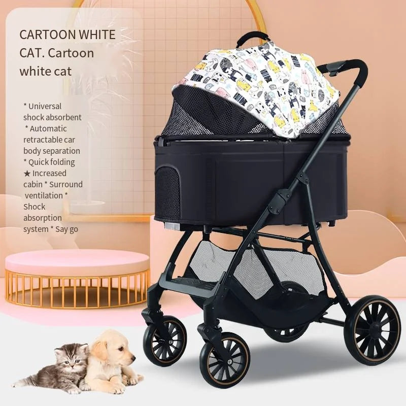 Foldable Detachable Pet Stroller for Dogs and Cats, Lightweight Small Pet Carrier Buggy White Cat China Mainland