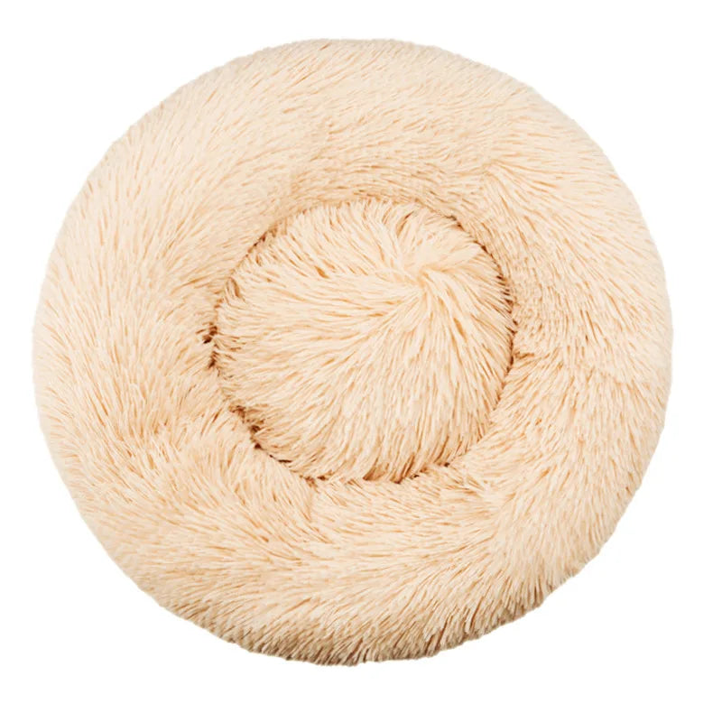 Round Plush Pet Bed, Washable Cozy Dog & Cat Sofa, Winter Warm, Multiple Sizes 16–35 in (40–90 cm) Light apricot