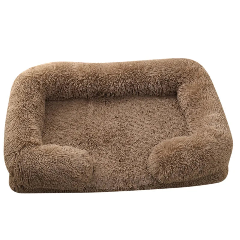 Plush Dog Bed with Removable Cover – Thickened Winter Pet Sofa Pad, Square, Small & Large Khaki