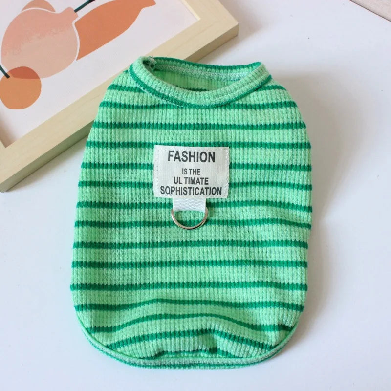 Summer Clothes for Dog and Cat, Striped T-Shirt, Cute Clothes for Puppy, Chihuahua, Bichon, French Bulldog, Girl Green