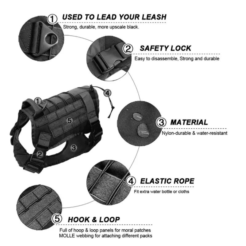 Tactical Camouflage Dog Vest Harness for Medium and Large Dogs，Easy Control and Comfortable for Hiking ，Training, and Outdoor