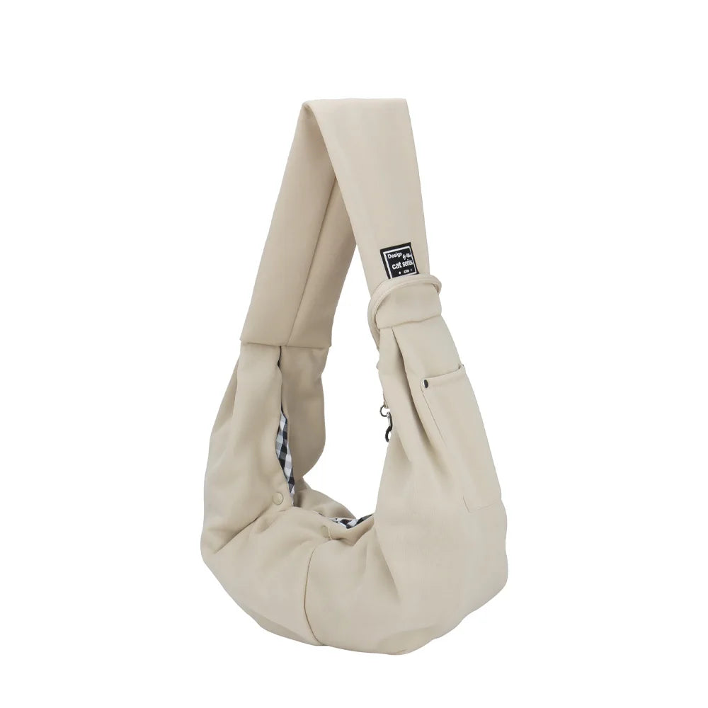 Portable Pet Shoulder Carrier with Phone Pocket – Travel Handbag for Small Dogs & Cats Light apricot color