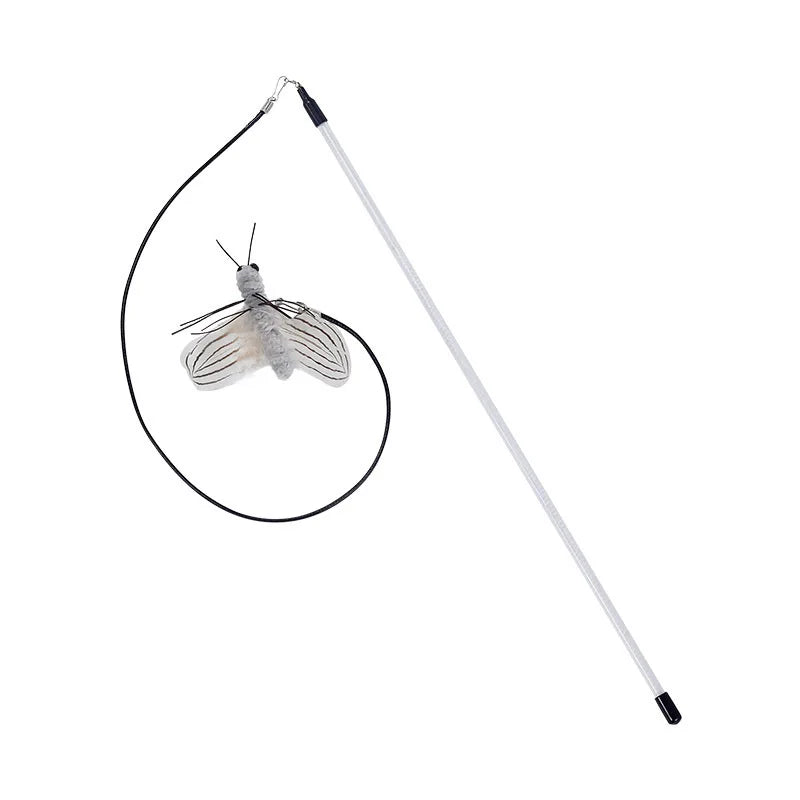 Dr.DC Teasing Cat Stick Head with or without Wire Stick Dragonfly Feather Cat Supplies Interactive Fun Pet Cat Toy Accessories Gray A
