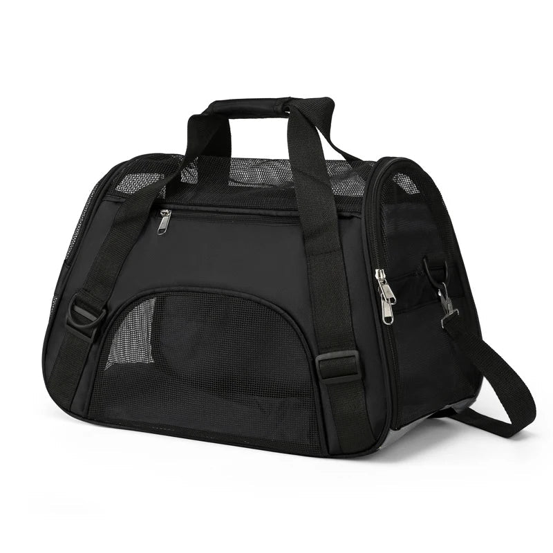 Portable Mesh Pet Carrier – Breathable Foldable Travel Handbag for Cats & Small Dogs black