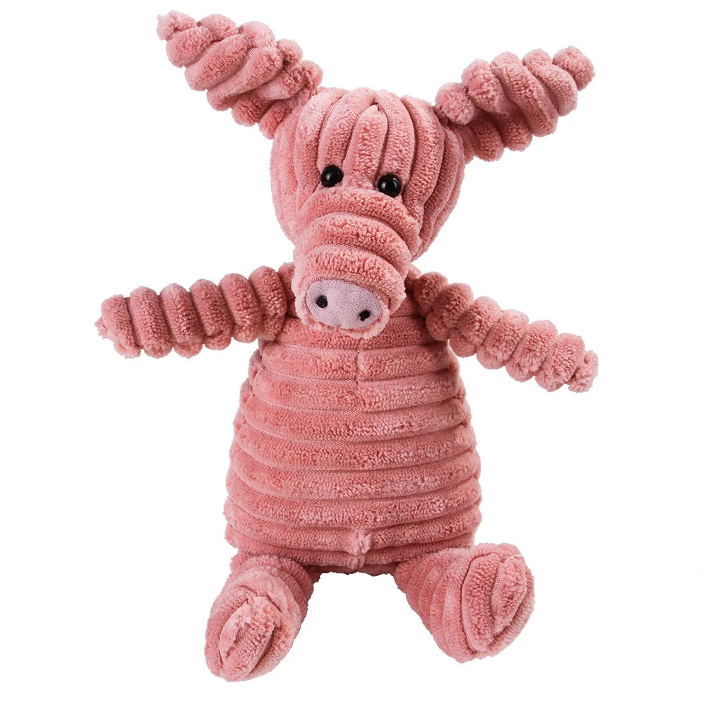 Dog Chew Toy Corduroy Plush Squeaky Molar Tooth Cleaner Training Toy for Large Dogs Monkey and Pig Designs pig