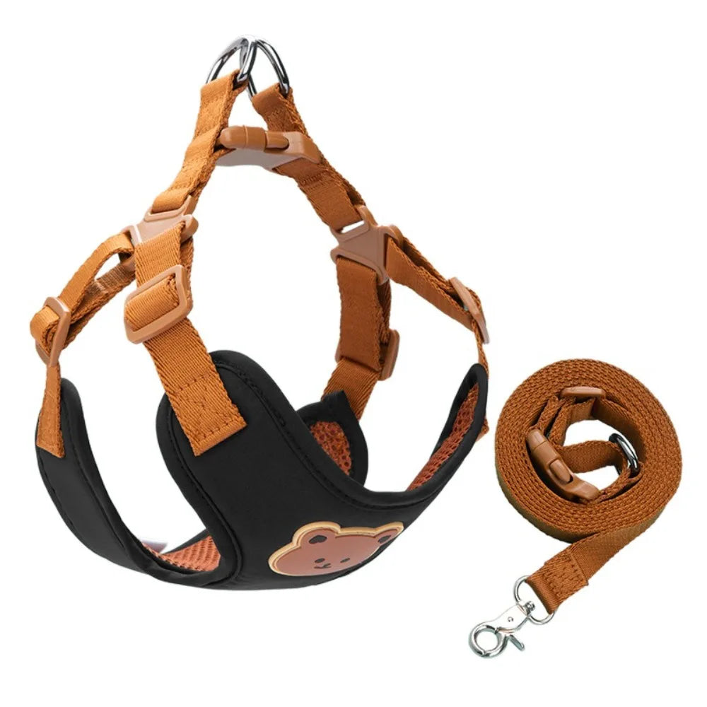 Adjustable Anti-Escape Pet Harness & Leash Set - No-Pull Chest Strap Vest for Dogs & Cats, Outdoor Walking Black-S-