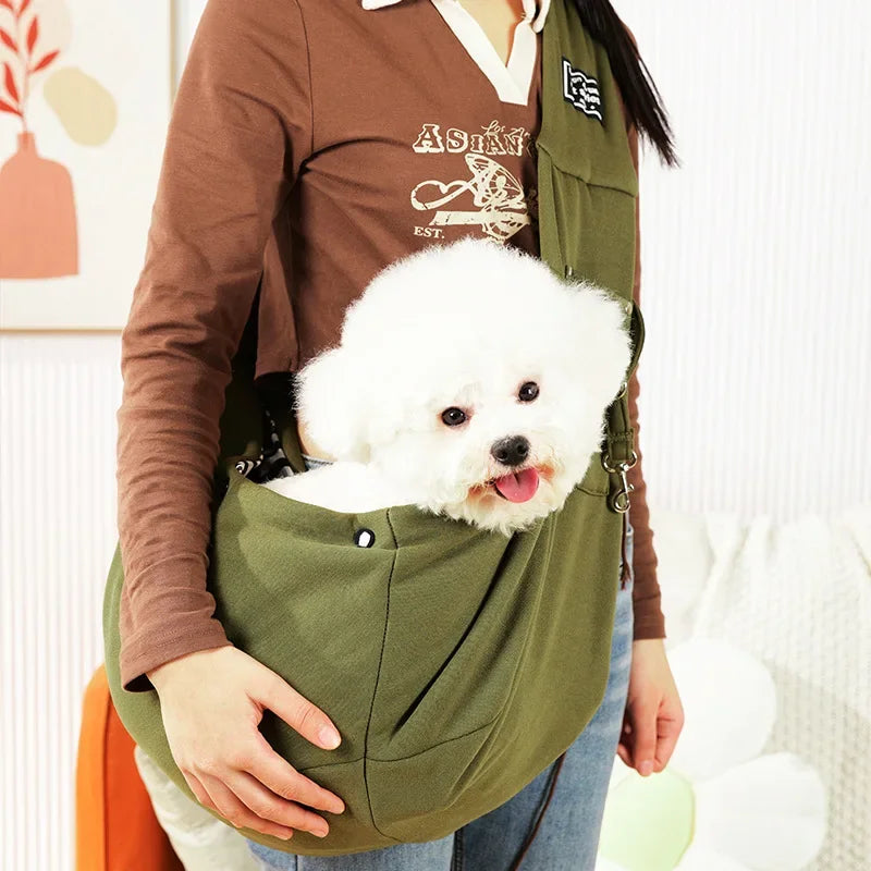 Pet Sling Carrier for Small Dogs & Cats – Crossbody Shoulder Bag, Portable Travel Puppy & Cat Carrier, Holds up to 7.5 kg (16.5 lb) army green
