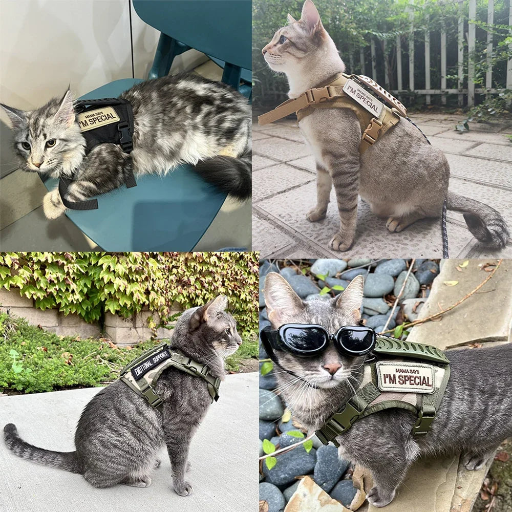 Tactical vest for kittens and small dogs military harness for cats traction strap to prevent escape breathable with 2 Stickers