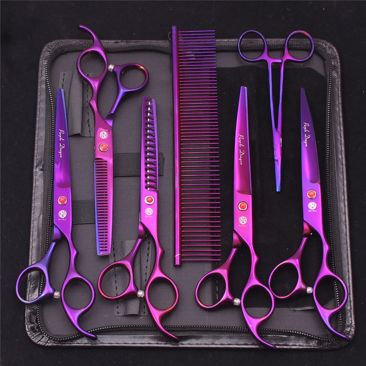 7-Inch (19.5 cm) Stainless Steel Pet Grooming Scissors Kit – Straight, Thinning, Chunker & Curved Shears Z3003-Zi-7P