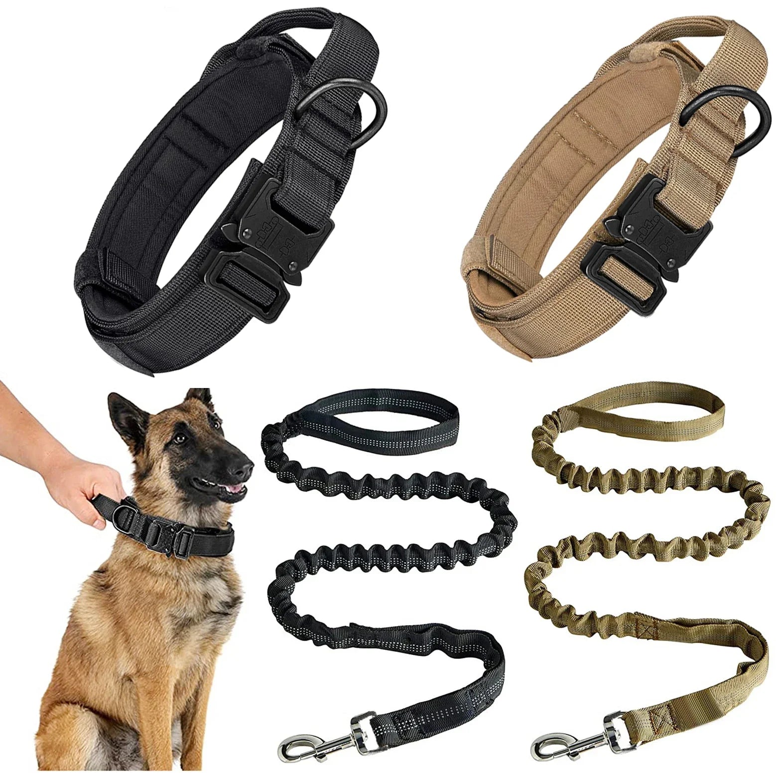 Tactical Dog Collar Leash Set Heavy-duty Military Dog Collar with Handle and Metal Buckle for Small Medium Large Dogs Necklace