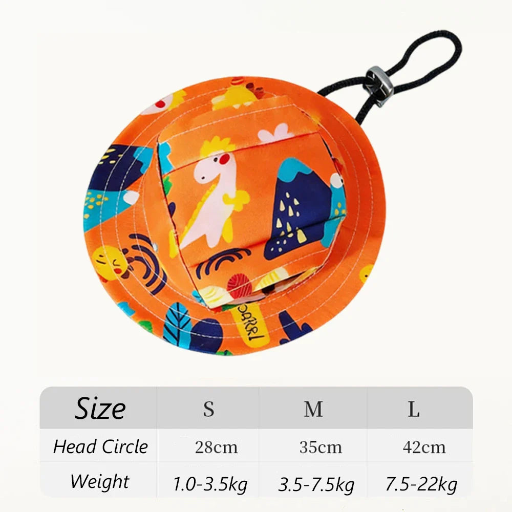 Cute Print Dog Hat for Small Medium Dogs | Adjustable Pet Cap for Pug Corgi Dachshund Orange Dinosaur Default