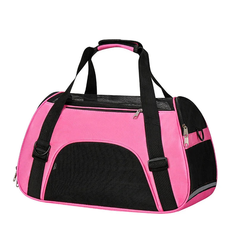 Portable Mesh Pet Carrier – Breathable Foldable Travel Handbag for Cats & Small Dogs pink
