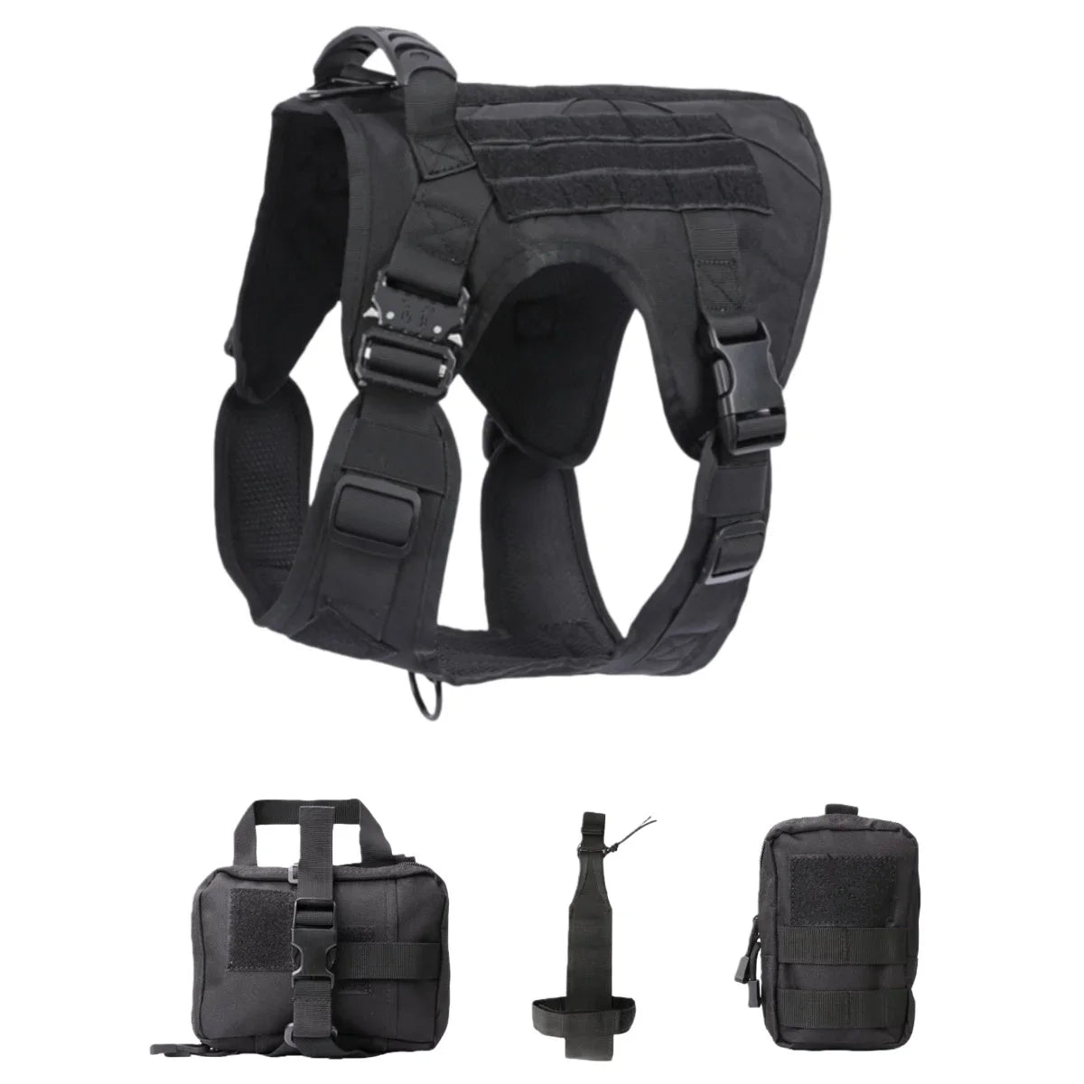 Tactical Military Vest Pet German Shepherd Golden Retriever Tactical Training Dog Harness and Leash Set For All Breeds Dogs Black 4 piece set China Mainland