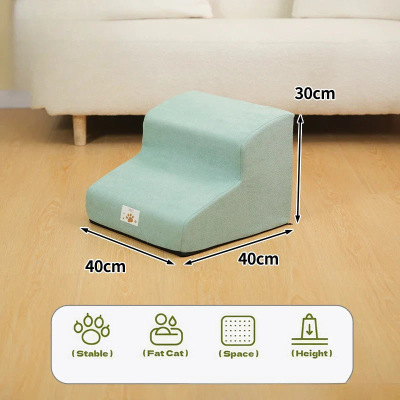 2/3-Step Pet Stairs Ramp for Dogs and Cats – Memory Foam with Removable Washable PU Cover, Sofa Trainer Stairs Blue-2