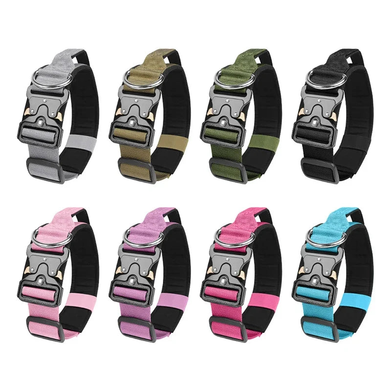 Adjustable Tactical Dog Collar with Metal Buckle Outdoor Walking Training Durable Nylon Collars for Medium Big Dogs Pet Supplies