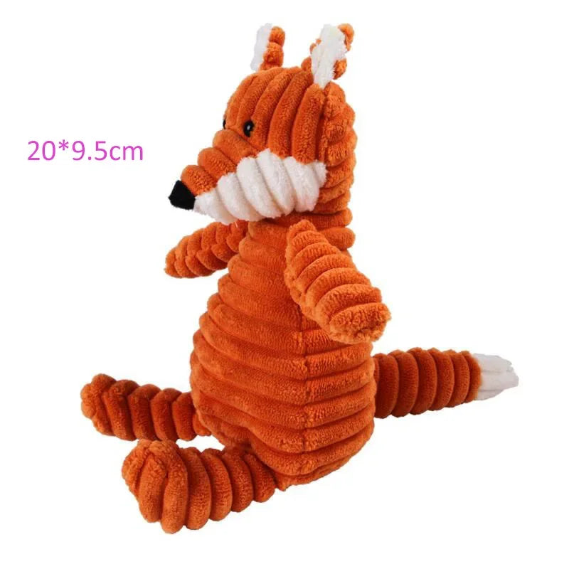 Plush Corduroy Squeaky Dog Toy, Bite-Resistant Animal Plush for Puppies & Small to Large Dogs, Training & Chew Toy Fox