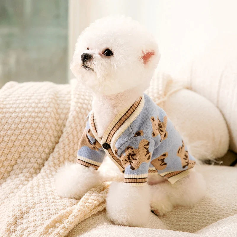 Striped Cotton Cardigan Sweater for Small Dogs & Cats – Warm Pet Coat for Chihuahua, Puppy, Kitten (XS-XL) Blue