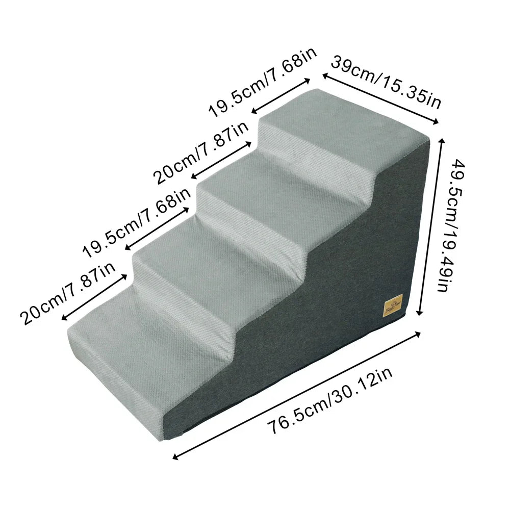 Pet Stairs Ramp 3 & 4-Step — High-Density Foam Dog & Cat Ramp, Removable Washable Cover, Non-Slip Sofa Stairs 4 Steps