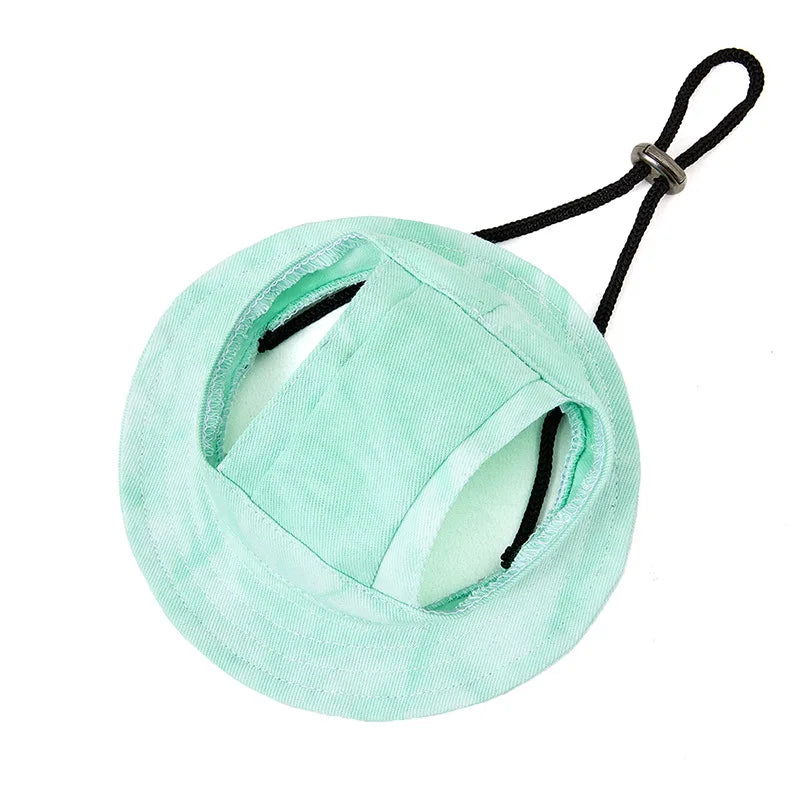 Dog Sun Hat with Ear Holes | Breathable Cotton Bucket Hat for Small Pets Green