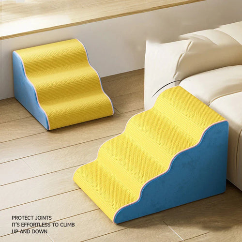 3/4-Step Pet Stairs Memory Foam Ramp for Small Dogs & Cats - Removable Washable Cover, Non-Slip Sofa Ramp