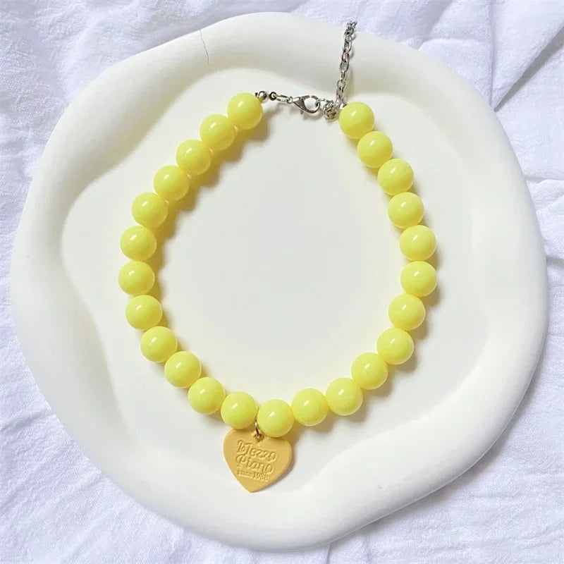 Princess Heart Pendant Pet Pearl Collar Dog Necklace Cat Jewelry Collar Puppy Accessories Dog Chain Chihuahua Wedding Jewelry YELLOW