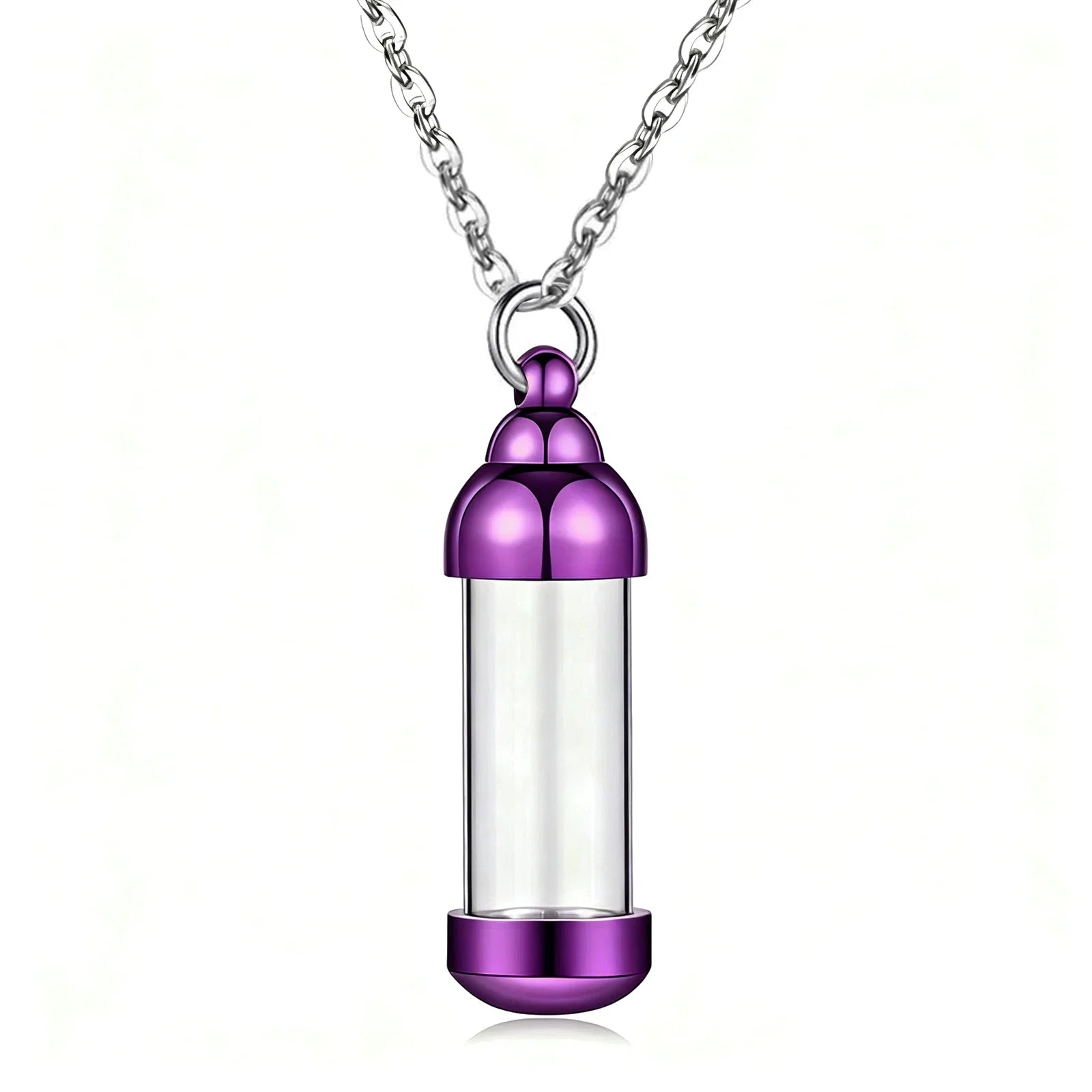 Small Glass Cremation Urn Vial Necklace for Ashes | Memorial Pet Charm Purple
