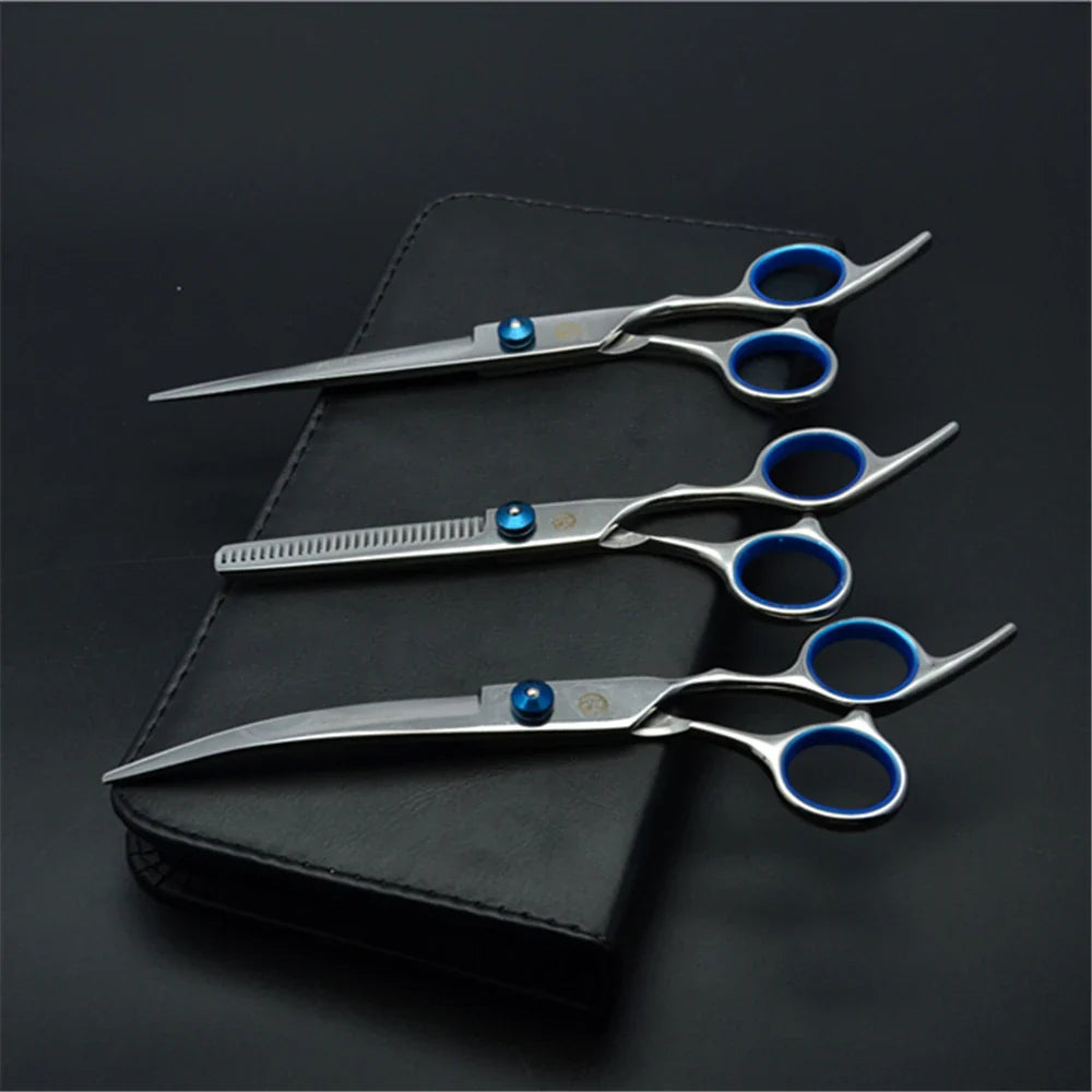 Professional Dog Grooming Scissors Set - 6" (15.2 cm) & 7" (17.8 cm) Stainless Steel Thinning & Curved Pet Shears 7 inch Z3001-Lan-D3-7Y
