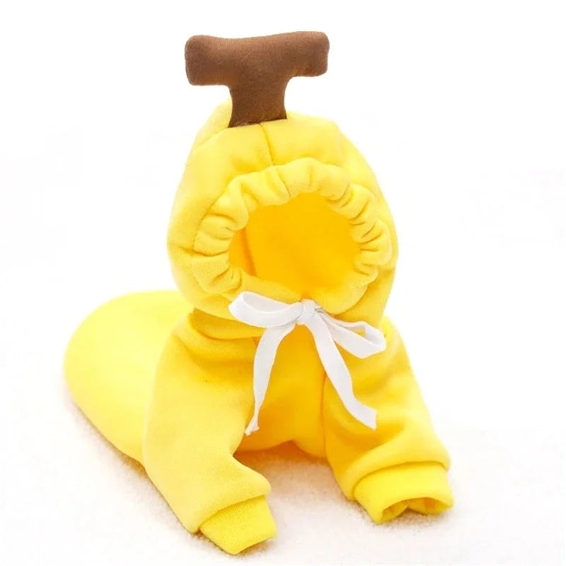 Fruit Print Fleece Hoodie for Small Dogs – Warm Pet Jacket for Puppies & Cats Yellow