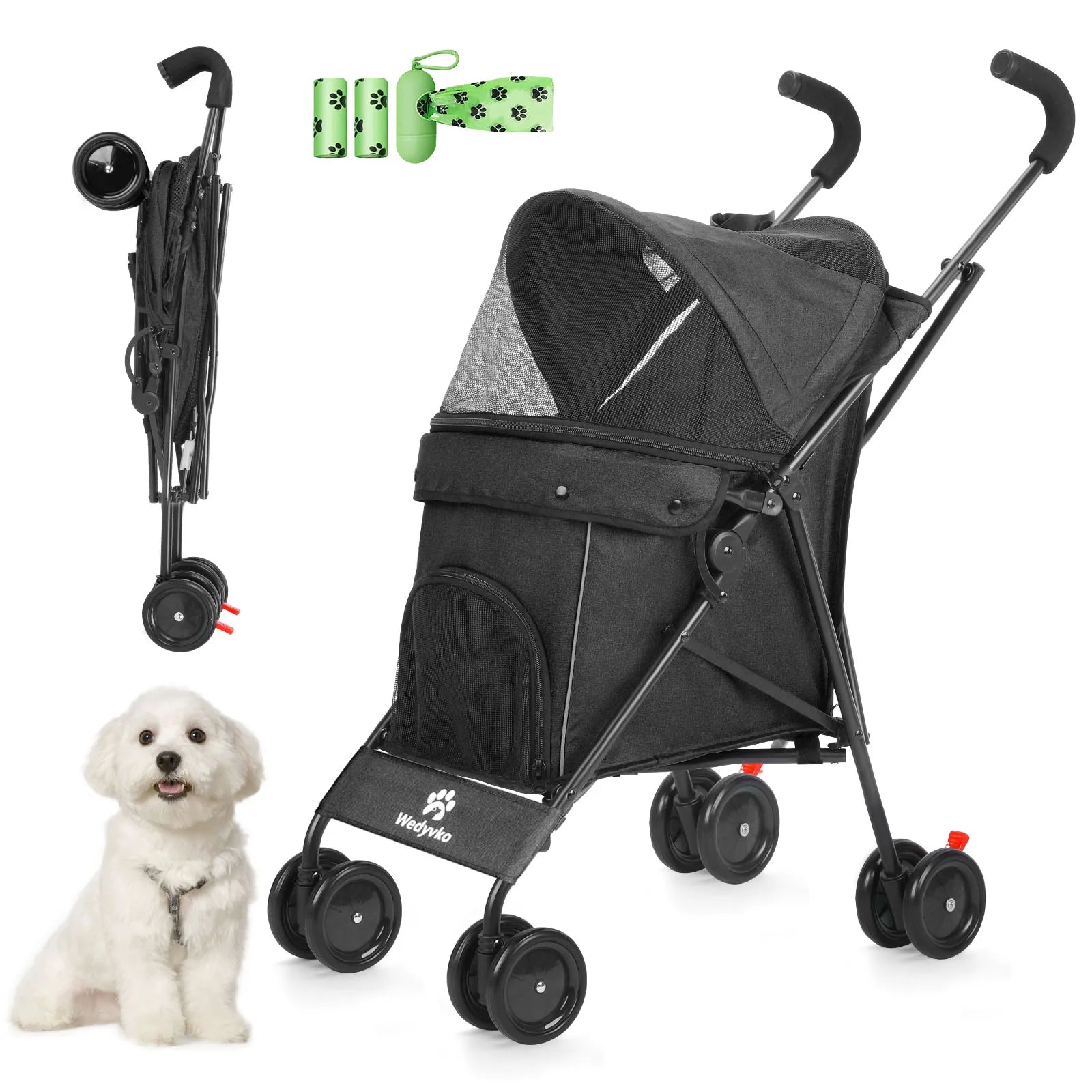 4-Wheel Pet Stroller for Dogs & Cats with Rotating Front Wheels, Brakes and Storage for Travel & Outdoor Black United States