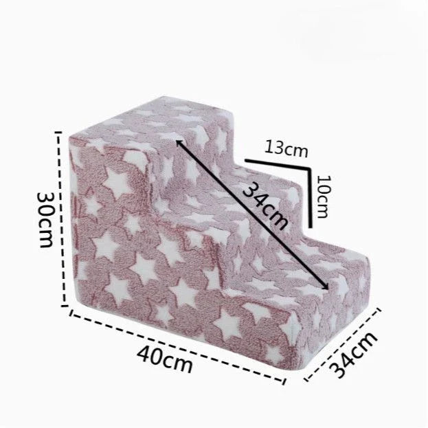 Dog Ramp & Puppy Stairs – Waterproof Anti-Bite Pet Ladder with Detachable Washable PU Cover, Sponge Cushion, Cartoon Pattern 3S pink