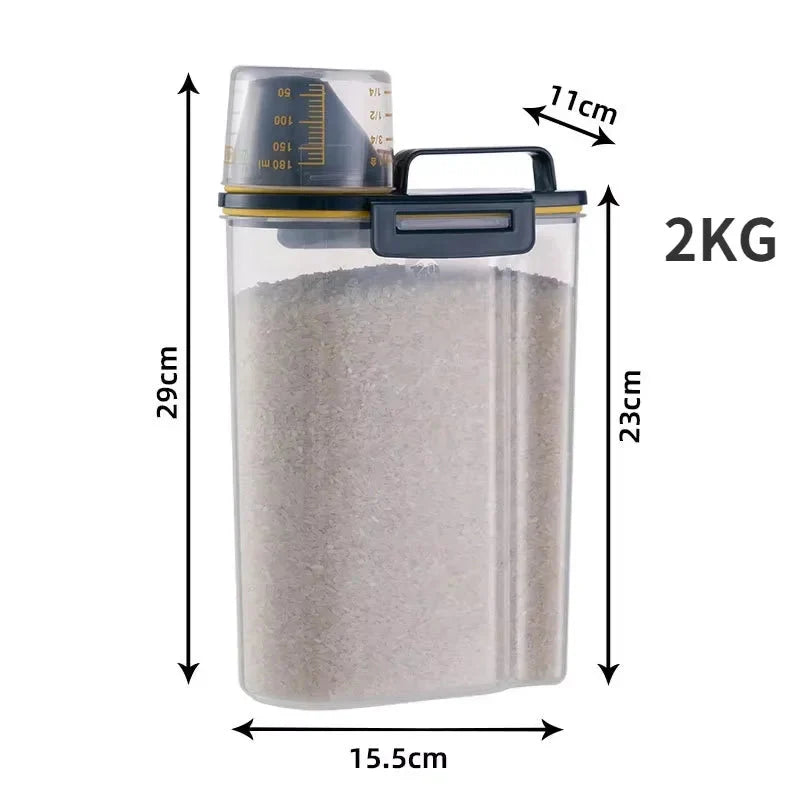 Airtight Pet Food Storage Container with Measuring Cup – 1.5kg/2kg Plastic Dog & Cat Food Pail, Moisture-Proof Sealed Jar 2KG blue