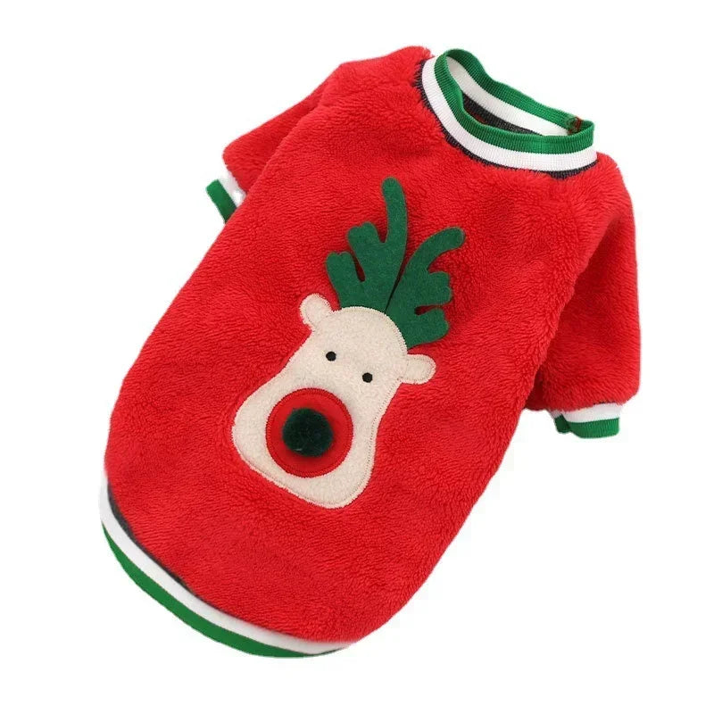 Christmas Dog Hoodie Reindeer & Santa Fleece Coat Winter Warm Pet Jacket for Small to Medium Dogs XS-2XL Red