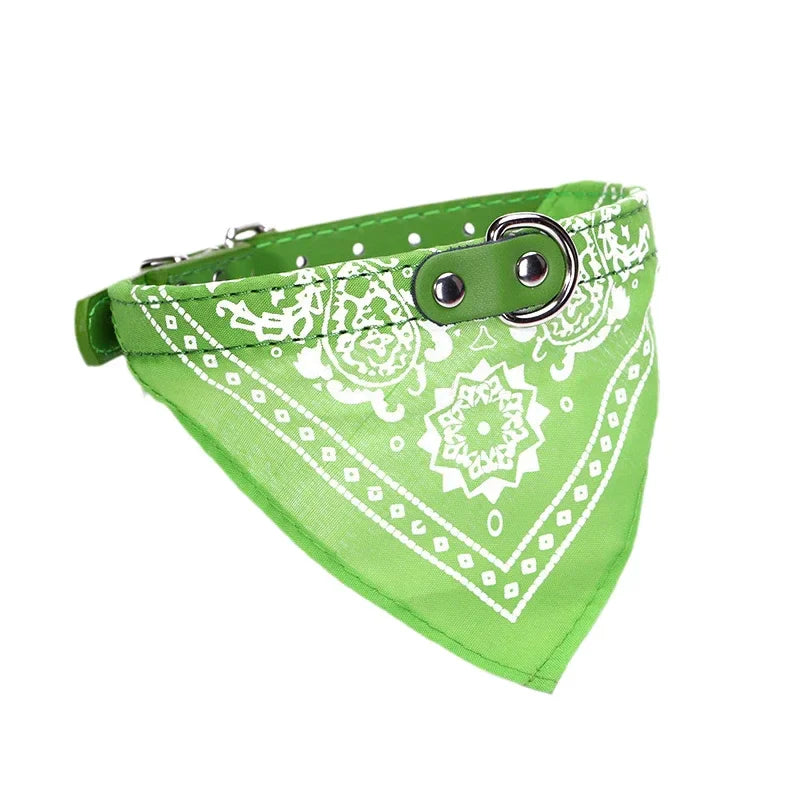 Adjustable PU Dog Cat Collar with Detachable Scarf | Pet Accessories for Small Medium Dogs and Cats Green Default