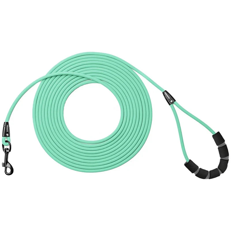 Waterproof PVC Dog Leash — Long Training Recall Lead 5ft/1.5m, 10ft/3m, 20ft/6m, 30ft/9m — Durable Tangle-Free Leash for Beach, Yard & Camping Blue
