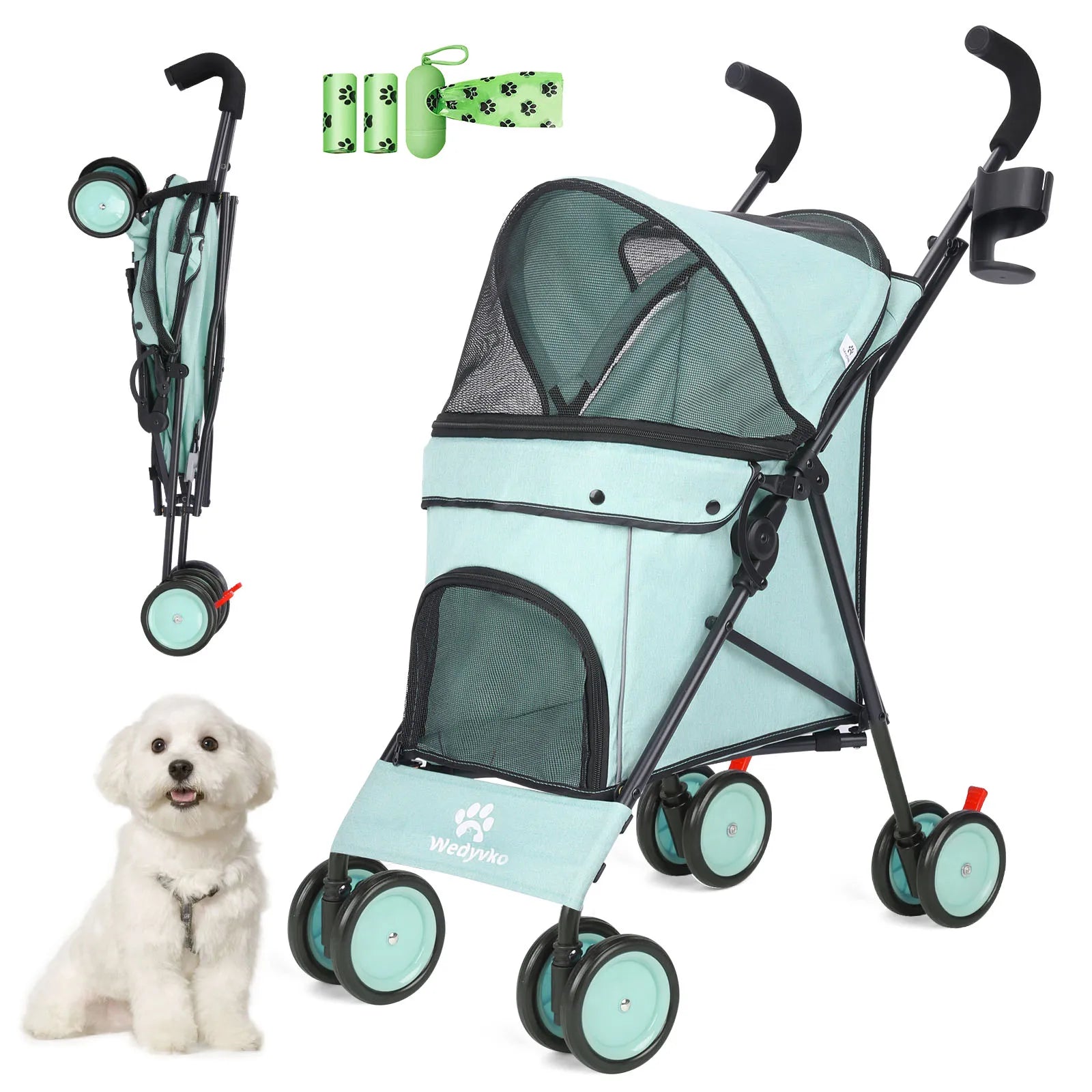 4-Wheel Pet Stroller for Dogs & Cats with Rotating Front Wheels, Brakes and Storage for Travel & Outdoor Blue and green United States