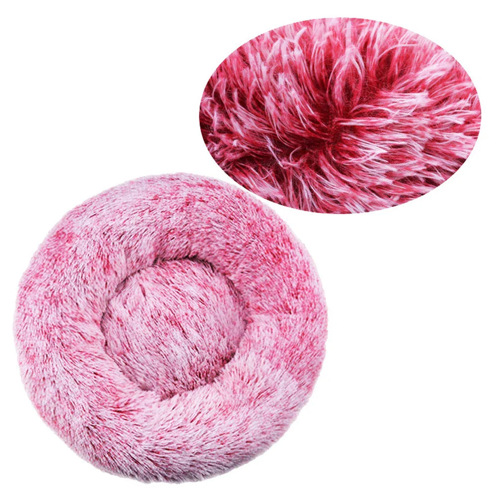 Round Plush Pet Bed, Washable Cozy Dog & Cat Sofa, Winter Warm, Multiple Sizes 16–35 in (40–90 cm) Gradient rose red
