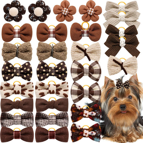 10-Pack Pet Hair Bows with Elastic Bands – Cute Bowknot Grooming Accessories for Small Dogs & Cats, Reusable Mix color