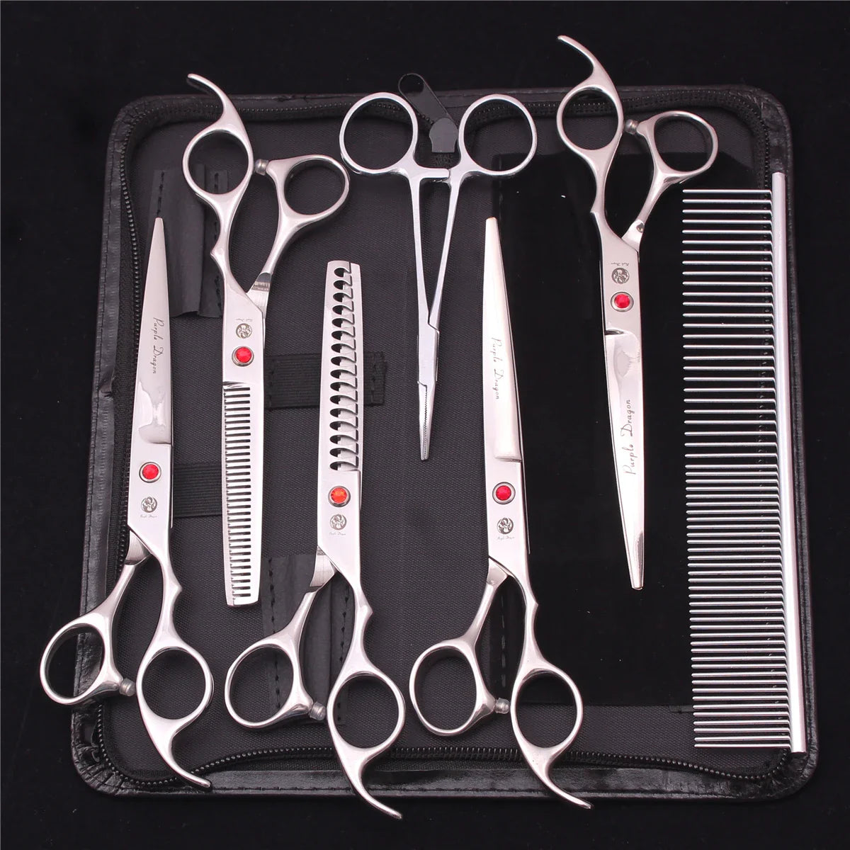 7-Inch (19.5 cm) Stainless Steel Pet Grooming Scissors Kit – Straight, Thinning, Chunker & Curved Shears Z3003-Yin-7P