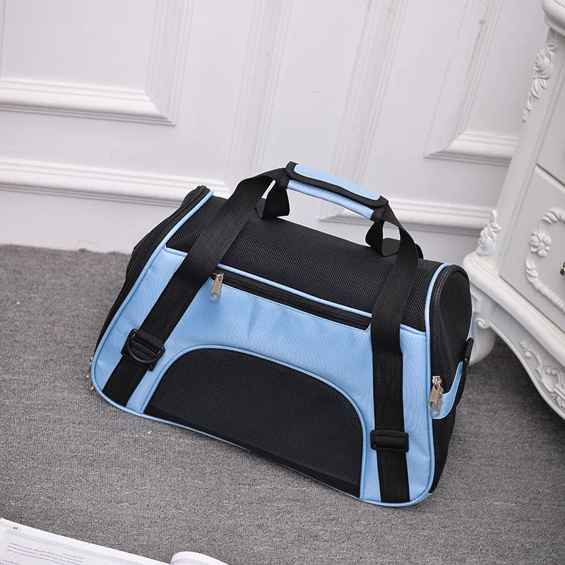 Foldable Breathable Mesh Pet Carrier – Portable Shoulder Bag & Backpack for Cats & Dogs (S/M/L) Blue-43X21X30cm