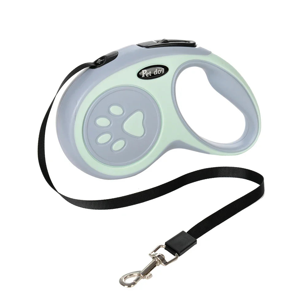 Retractable Dog Leash 3m/5m (9.8ft/16.4ft) Nylon Rope with Quick-Release ABS Case and Paw Print Keychain Green