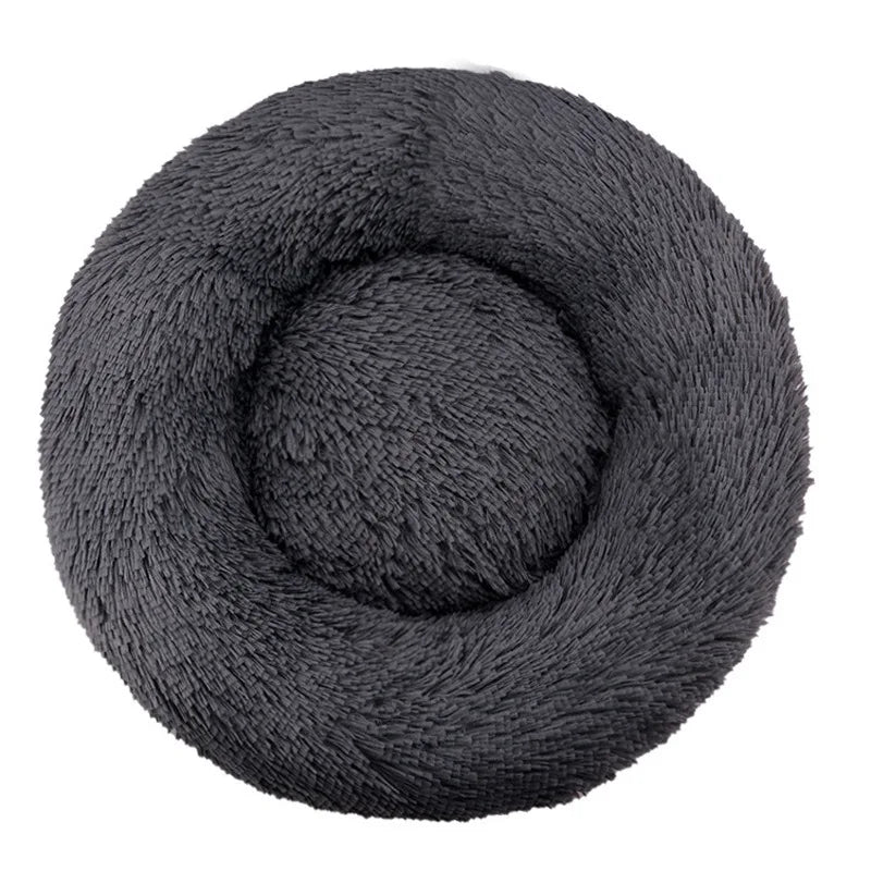 Round Plush Pet Bed, Washable Cozy Dog & Cat Sofa, Winter Warm, Multiple Sizes 16–35 in (40–90 cm) Dark grey