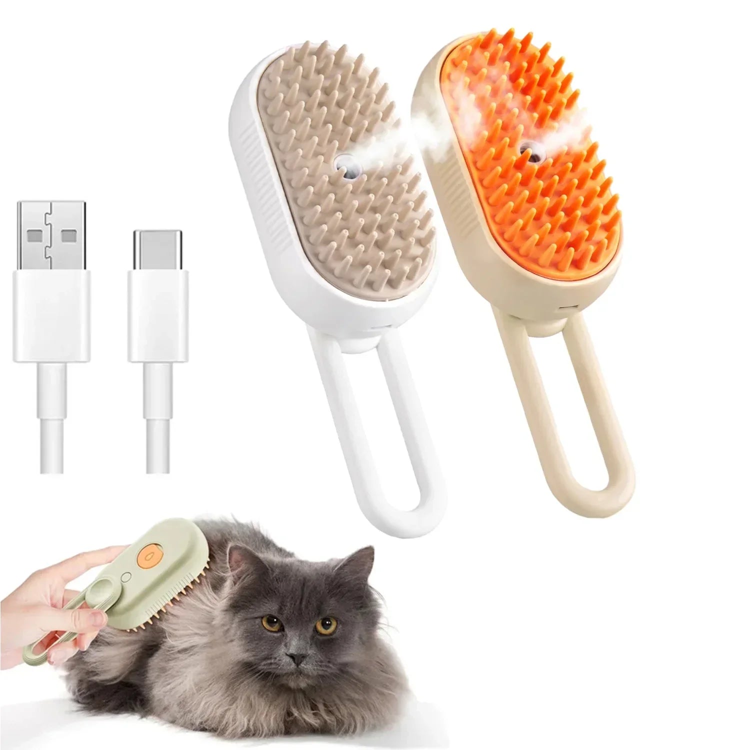 Steam Pet Grooming Brush 3-in-1 Spray Massage USB Rechargeable Hair Removal Comb for Cats & Dogs 2PC mixed