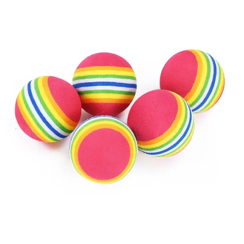 Rainbow Cat Toy Balls — 5-Pack or 10-Pack Interactive Rubber Rattle Chew & Training Balls for Cats & Small Dogs 5PCS