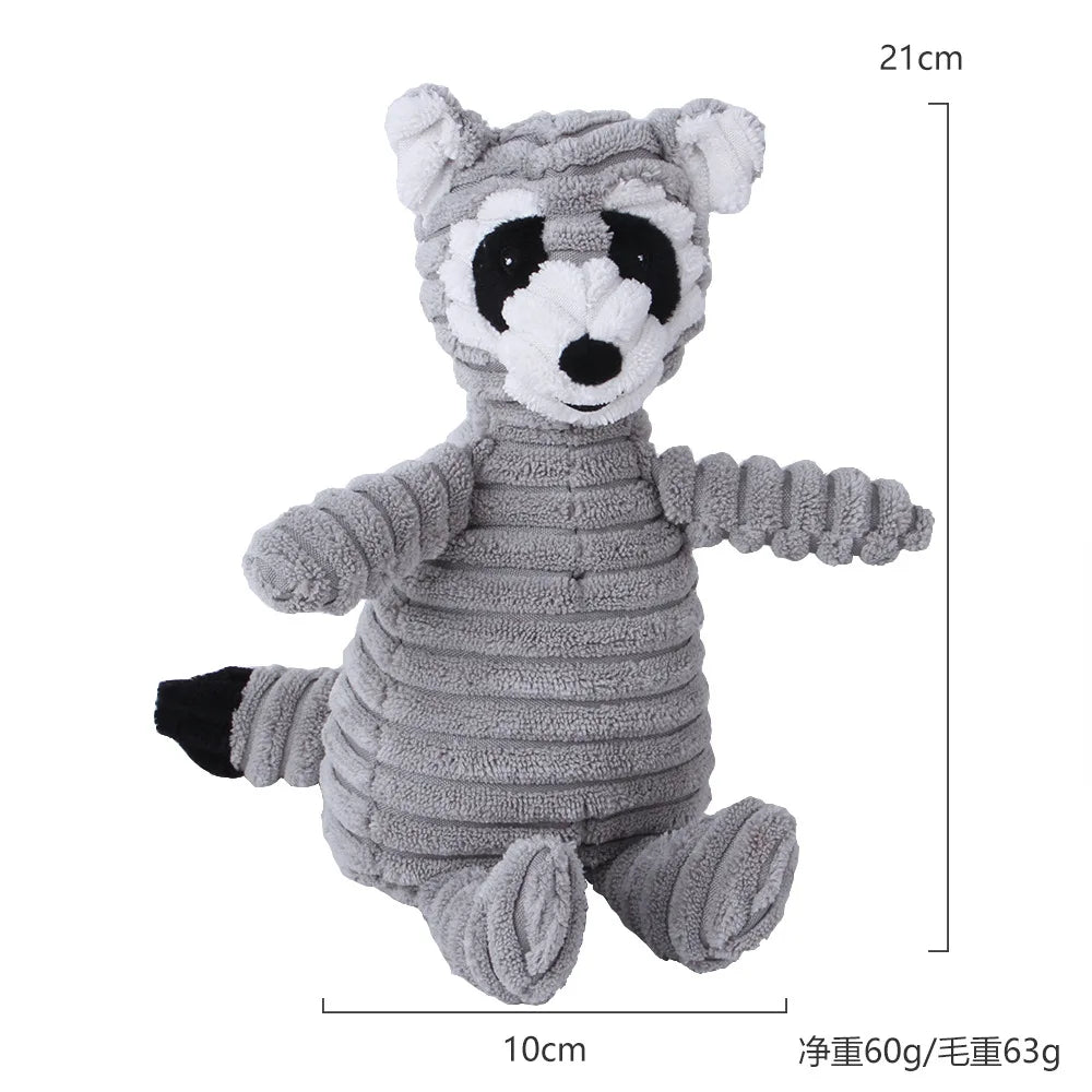 Dog Chew Toy Corduroy Plush Squeaky Molar Tooth Cleaner Training Toy for Large Dogs Monkey and Pig Designs raccoon