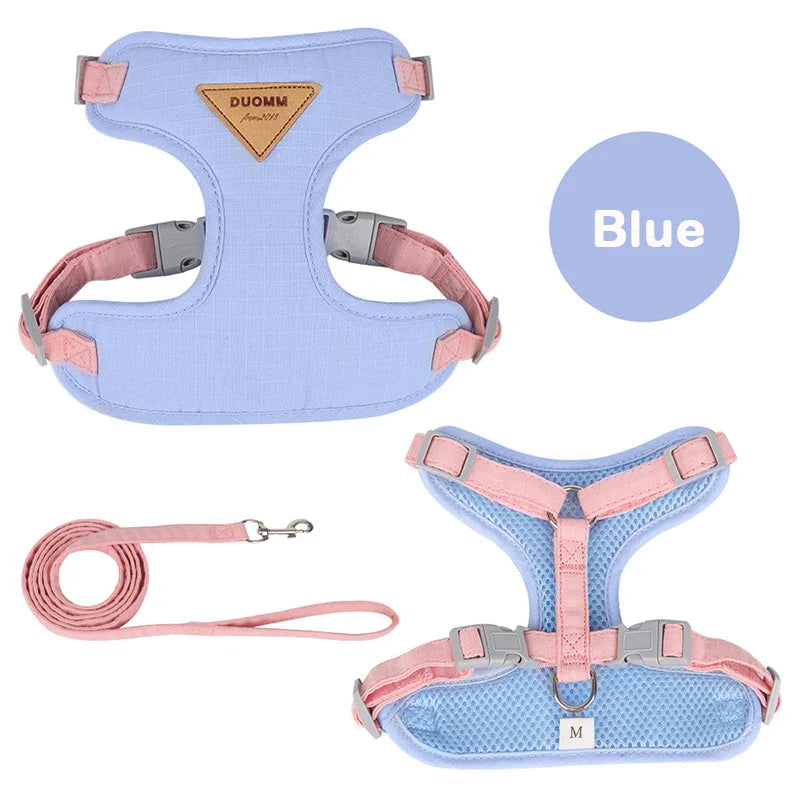 Breathable No-Pull Puppy Harness and Leash Set for Small & Medium Dogs and Cats, Ideal for French Bulldog Chihuahua Poodle Navy Blue