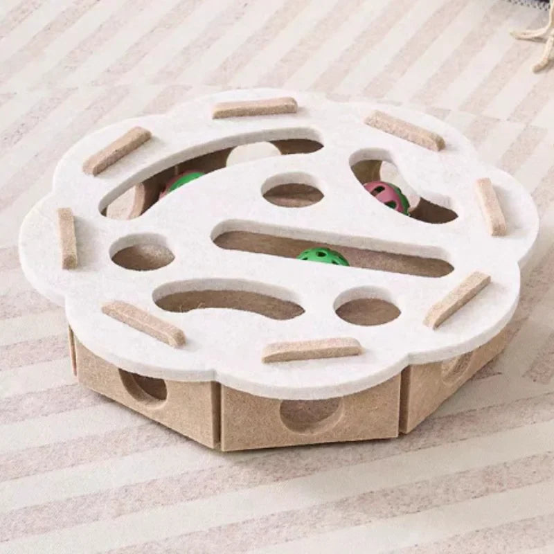 Interactive Maze Cat Toy | Felt Plush Puzzle with Bell Ball White Round Default